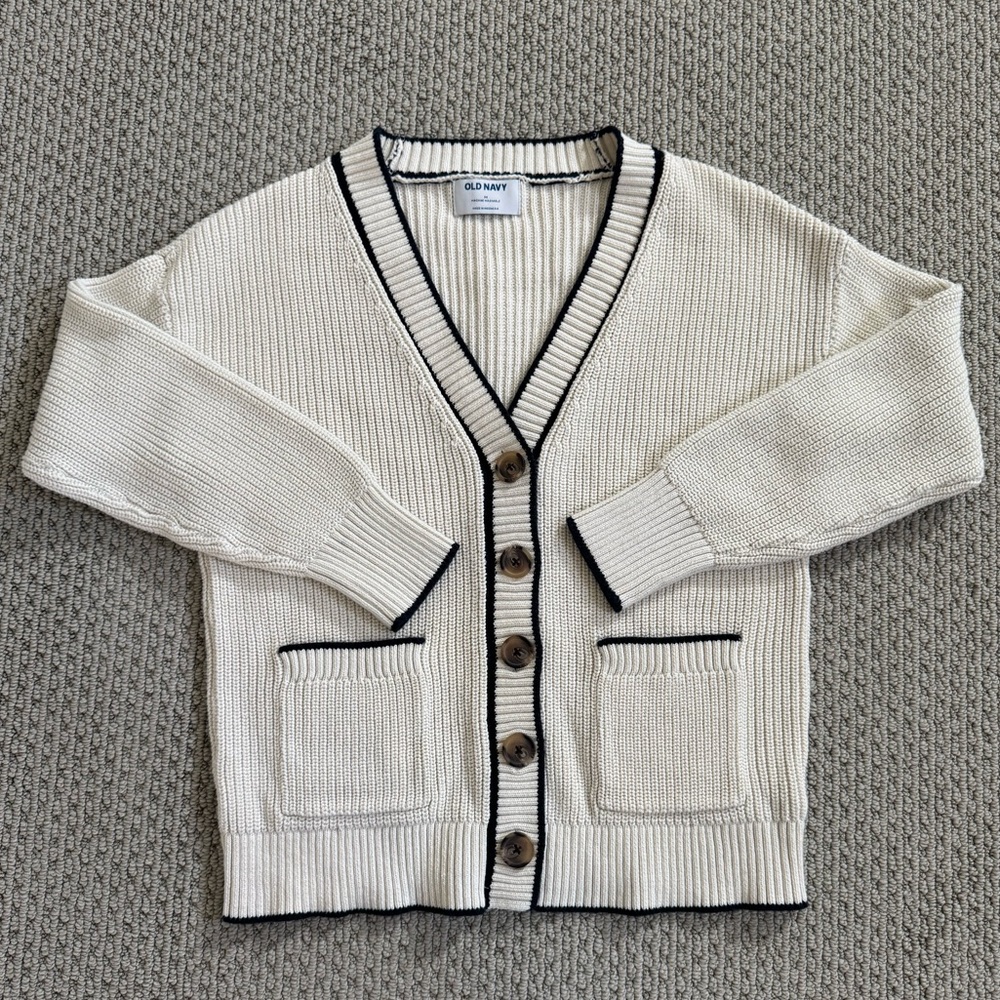 Old Navy Women’s Cardigan - Cream with Dark Trim